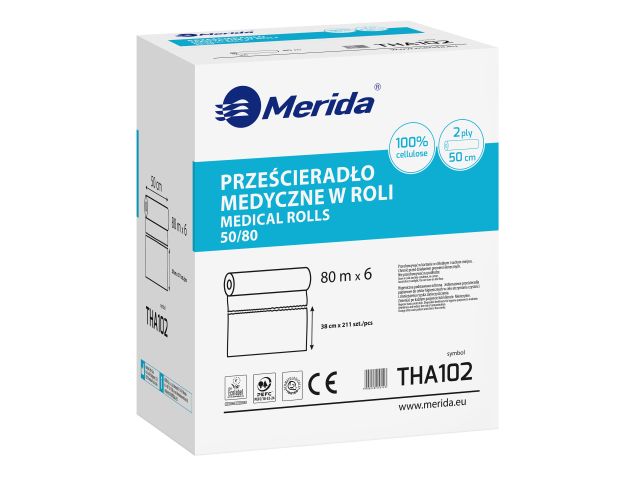 Prześcieradło medyczne w roli, celulozowe, dwuwarstwowe, szer. 50 cm, dł. 80 m, SUPER BIAŁE, karton 6 szt.
